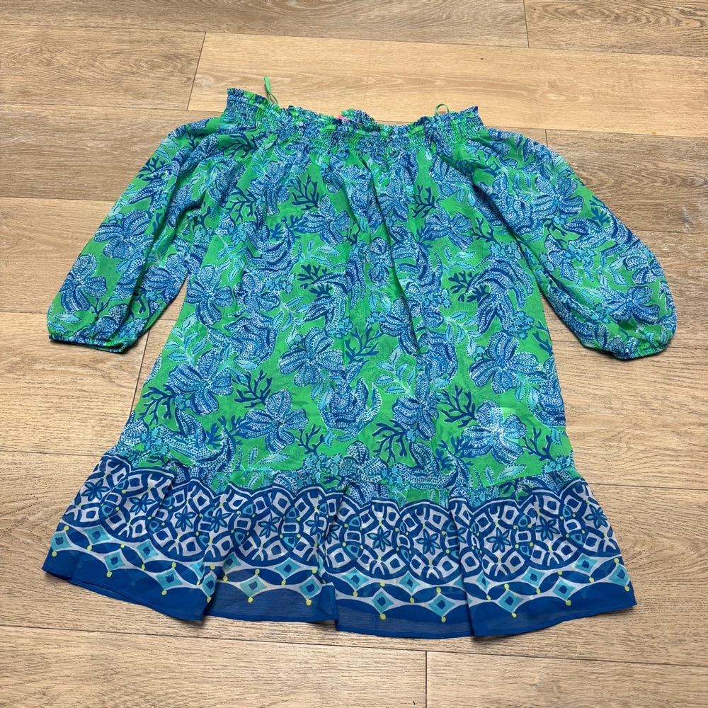 Lilly Pulitzer Maribeth Coverup Large Cabana Green Keepin It Reel EUC - Picture 2 of 10